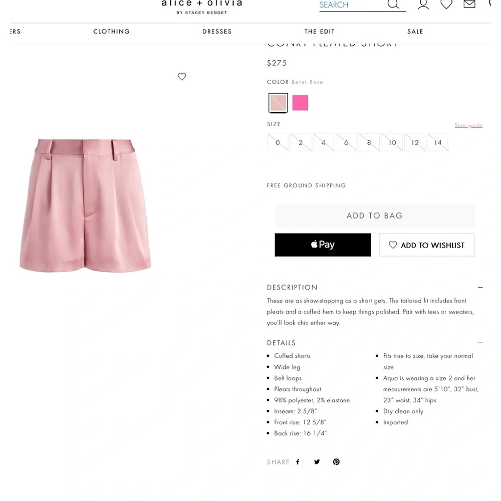 Alice + Olivia Conry Burnt Rose Pleated Shorts